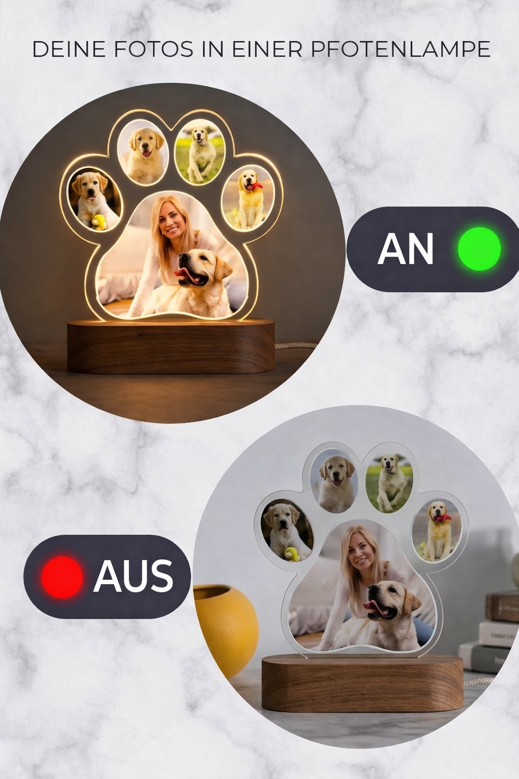 Personalisiertes Haustier-Nachtlicht | 3D-Fotolampe im Pfoten-Design Zonify