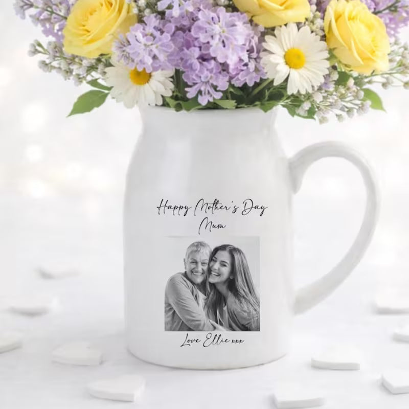Personalisierte Fotovase zum Muttertag | Keramik-Krug mit Gravur Zonify