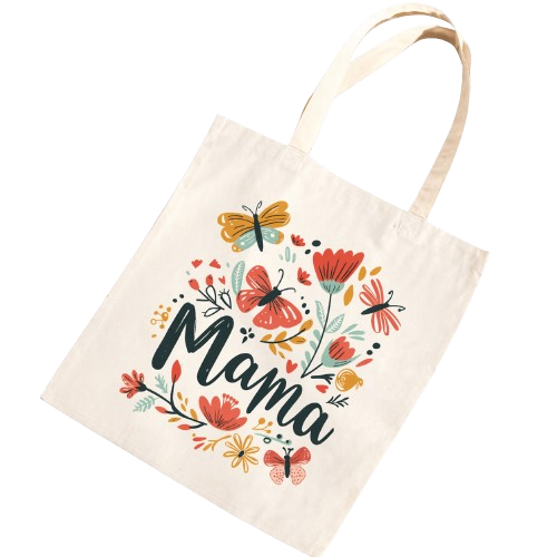 Stoffbeutel „Mama“ mit Blumen & Schmetterlingen | Geschenkidee Zonify