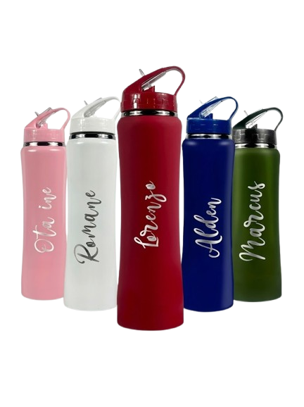 Personalisierte Edelstahl-Trinkflasche mit Strohhalm & Griff – 600ml – Matt-Finish in 5 Farben – Auslaufsicher & Leicht - Zonify