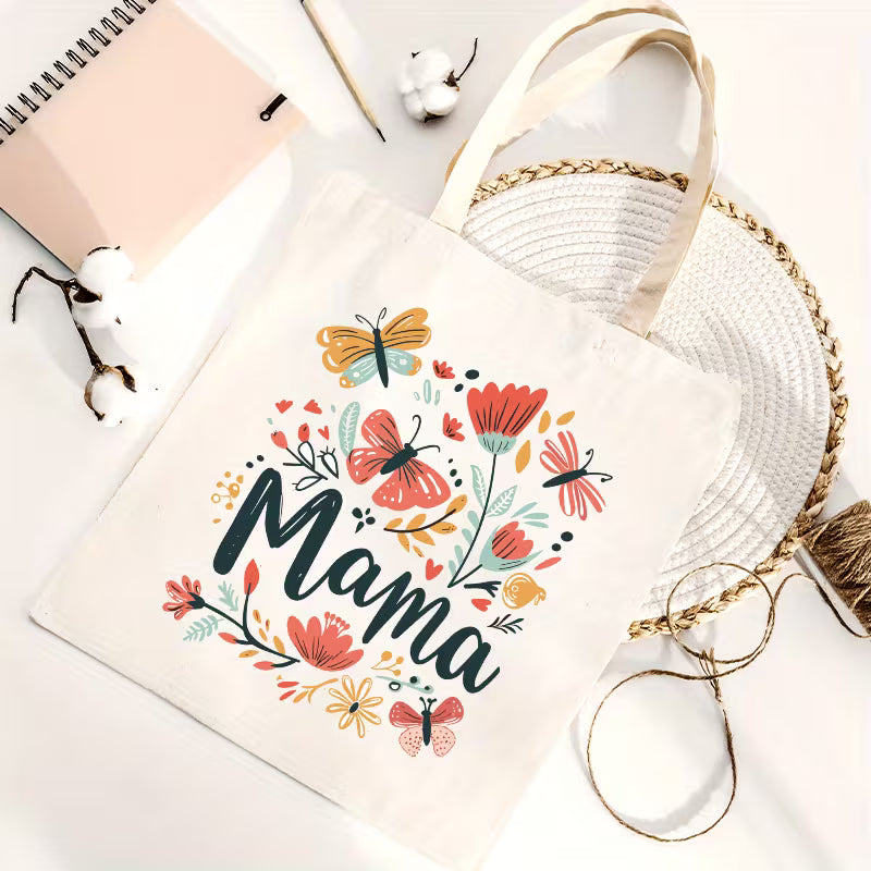 Stoffbeutel „Mama“ mit Blumen & Schmetterlingen | Geschenkidee Zonify