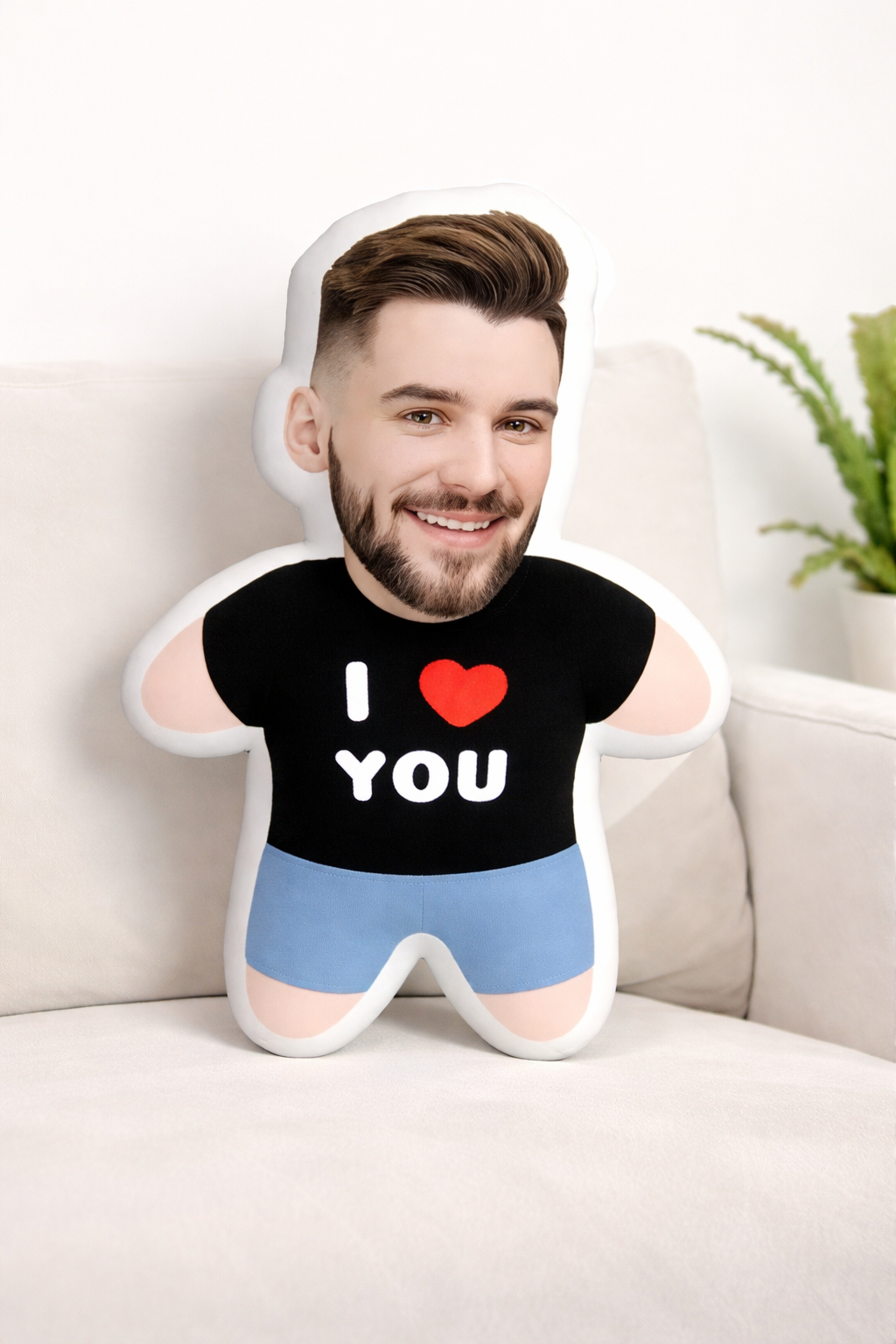 Mini-Me Fotokissen mit eigenem Gesicht | Personalisiertes Gesichtskissen "I Love You" Zonify
