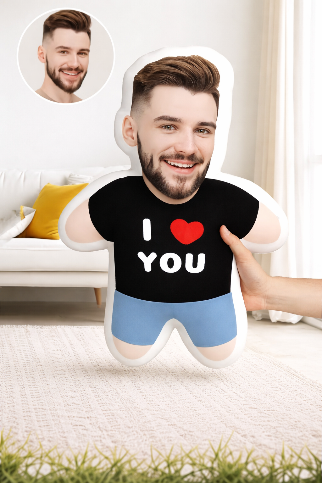 Mini-Me Fotokissen mit eigenem Gesicht | Personalisiertes Gesichtskissen "I Love You" Zonify