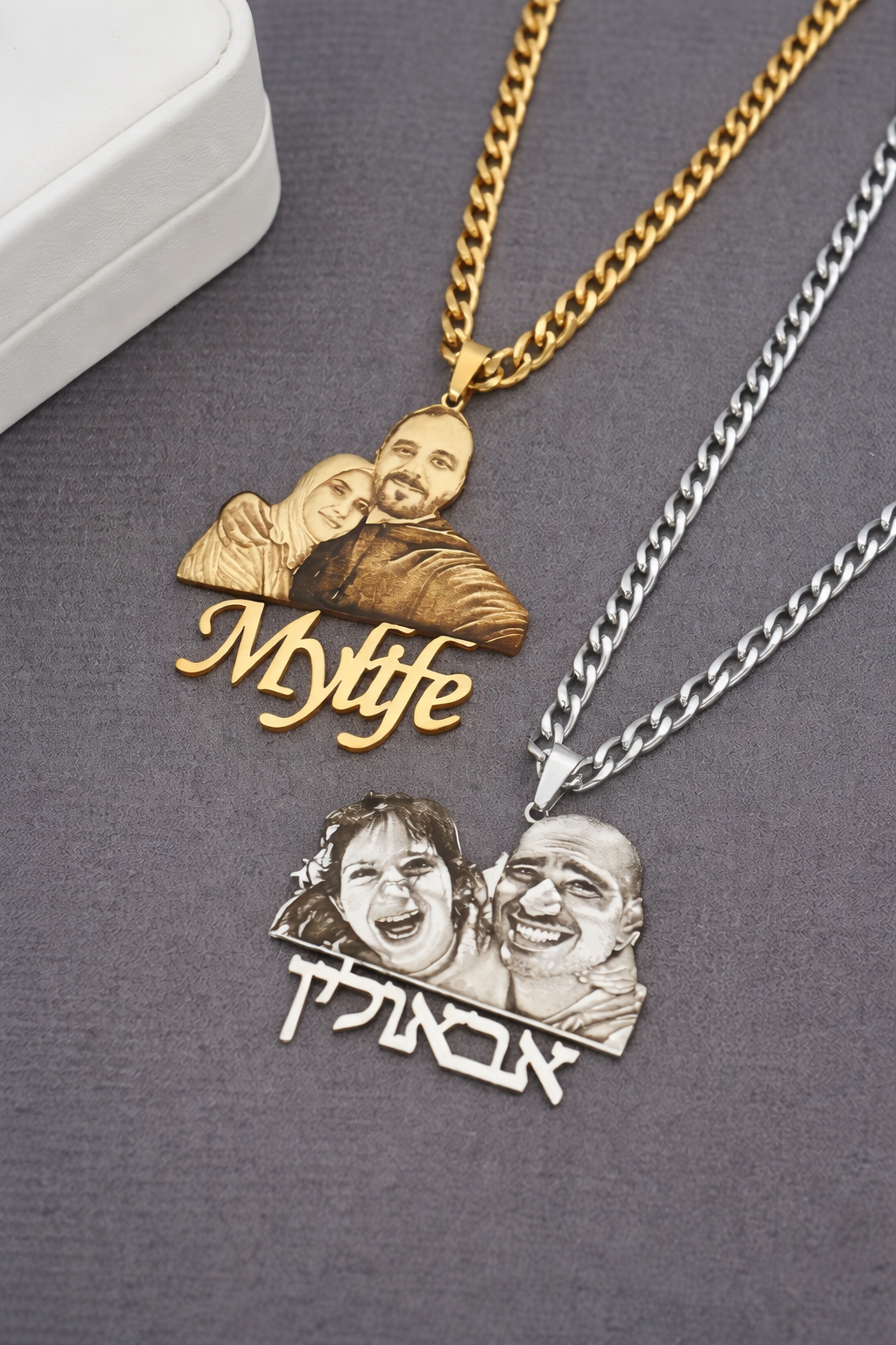 Personalisierte Foto-Halskette mit Gravur | Gold/Silber Panzerkette | Individuelles Paar- & Familien-Geschenk