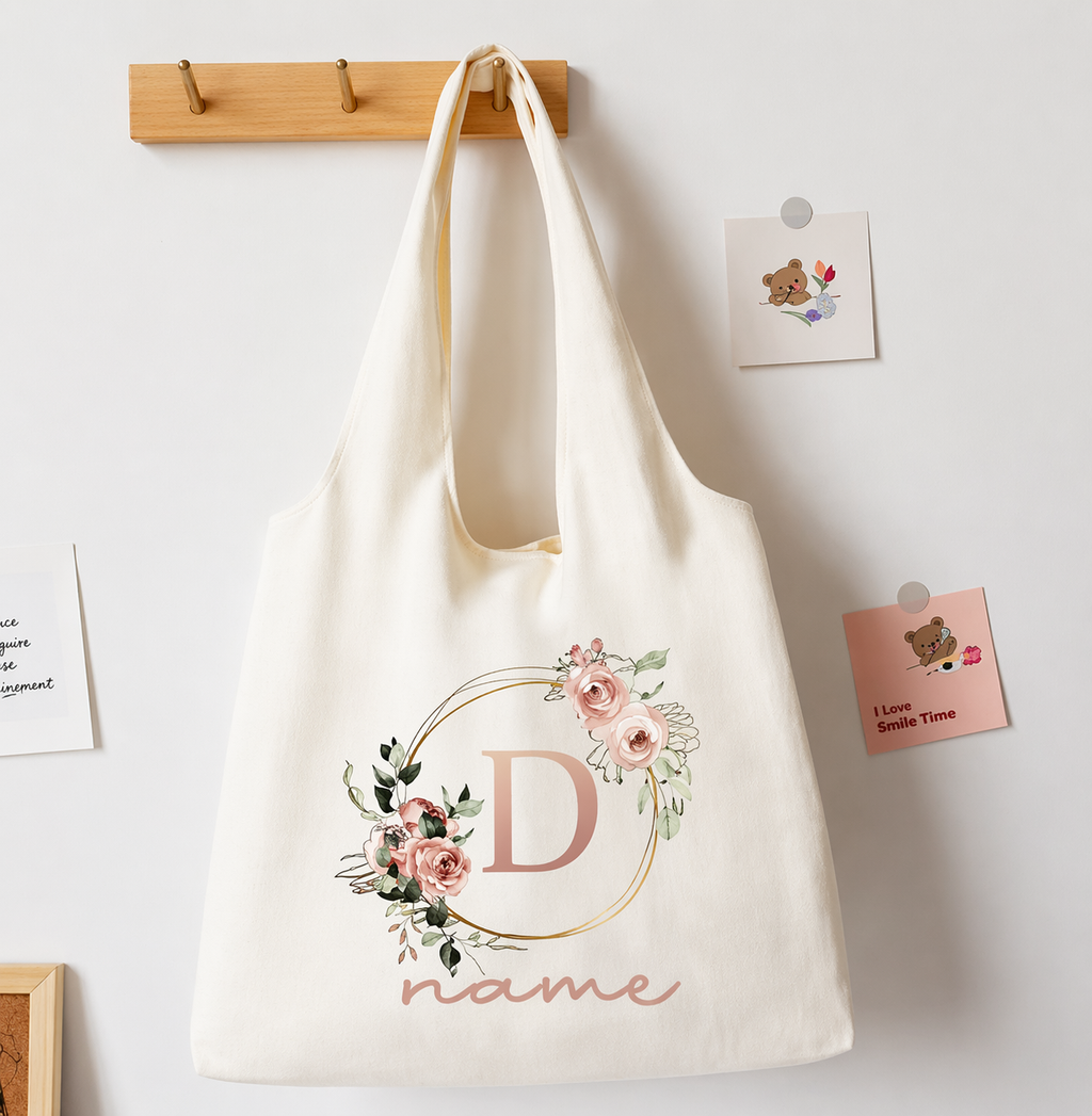 Personalisierte Einkaufstasche mit Namen & Blumen-Alphabet Zonify