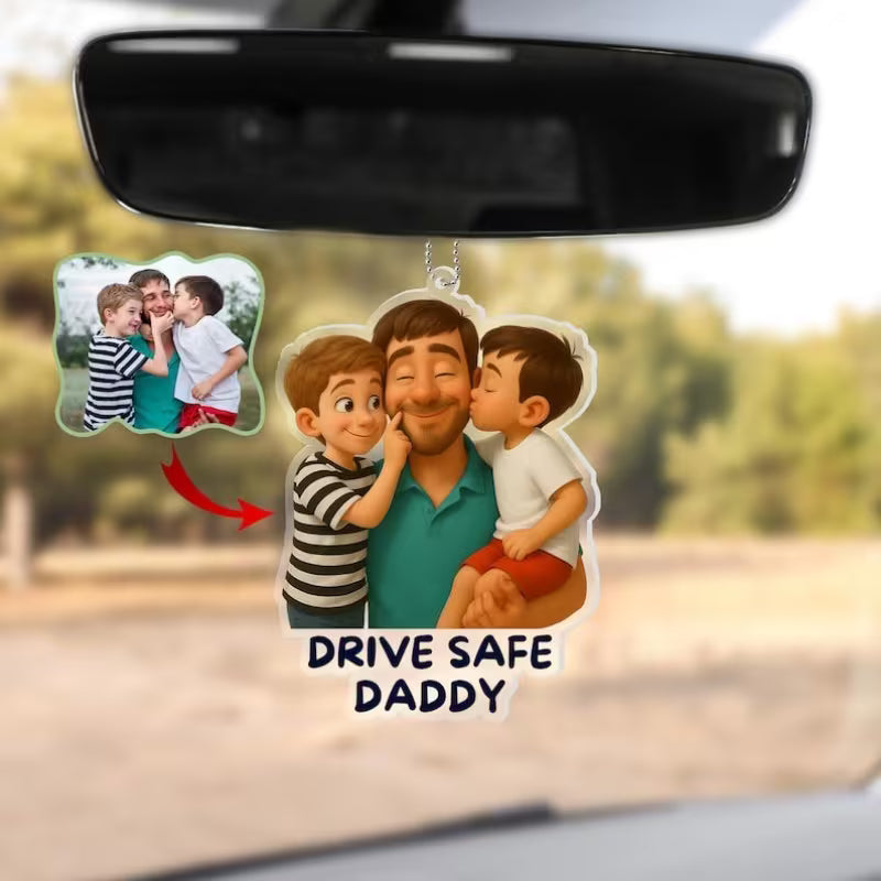 Personalisierter Autoanhänger „Drive Safe Daddy“ | Cartoon-Foto Zonify