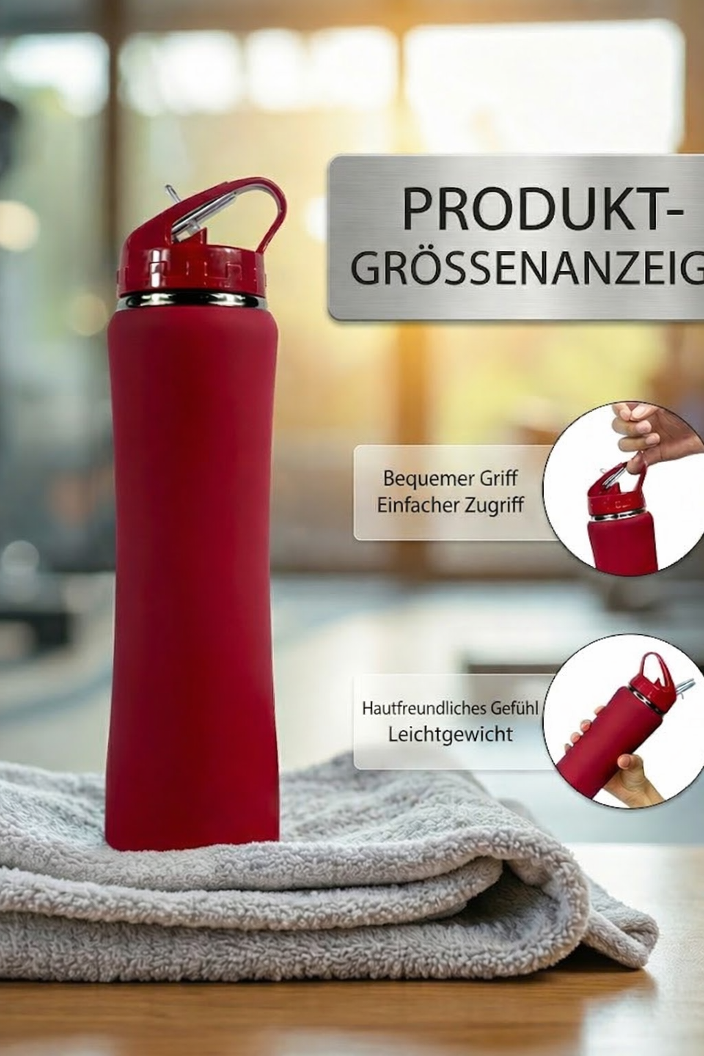 Personalisierte Edelstahl-Trinkflasche mit Strohhalm & Griff – 600ml – Matt-Finish in 5 Farben – Auslaufsicher & Leicht - Zonify