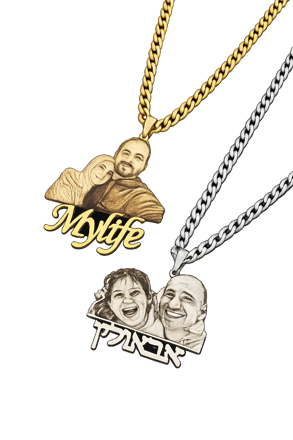 Personalisierte Foto-Halskette mit Gravur | Gold/Silber Panzerkette | Individuelles Paar- & Familien-Geschenk