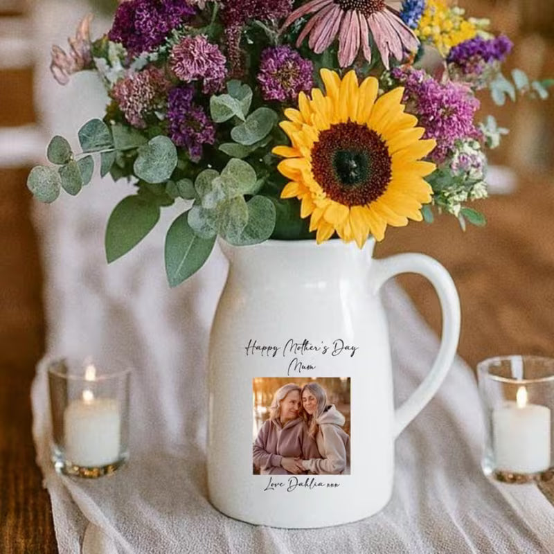Personalisierte Fotovase zum Muttertag | Keramik-Krug mit Gravur Zonify