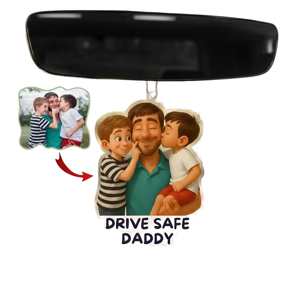 Personalisierter Autoanhänger „Drive Safe Daddy“ | Cartoon-Foto Zonify